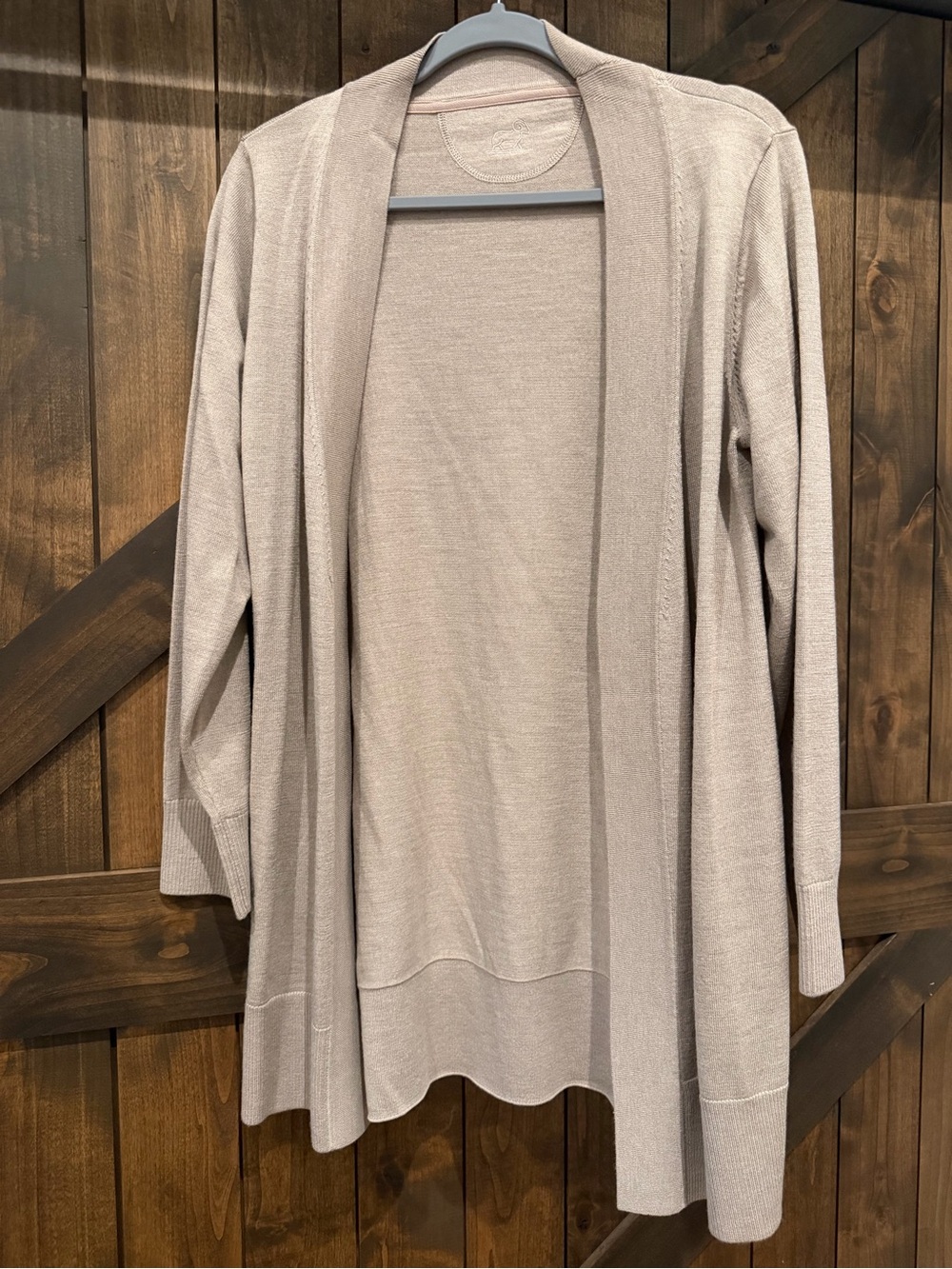 Light Taupe Open-Front Longline Cardigan